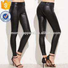 Black Plain Leather Leggings OEM/ODM Manufacture Wholesale Fashion Women Apparel (TA7017L)